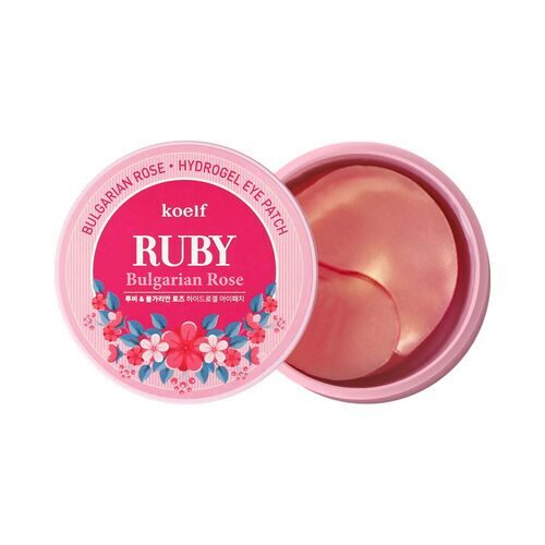 Koelf Патчи гидрогелевые с рубиновым порошком и розы - Ruby bulgarian rose eye patch, 60шт