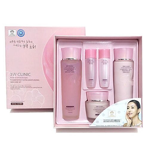 3W Clinic Набор уход за лицом увлажнение - Flower effect extra moisturizing 3 kit set